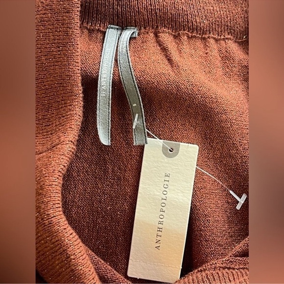 Anthropologie Brown Metallic Knit Skirt High Slits NWT SZ M - Picture 5 of 7